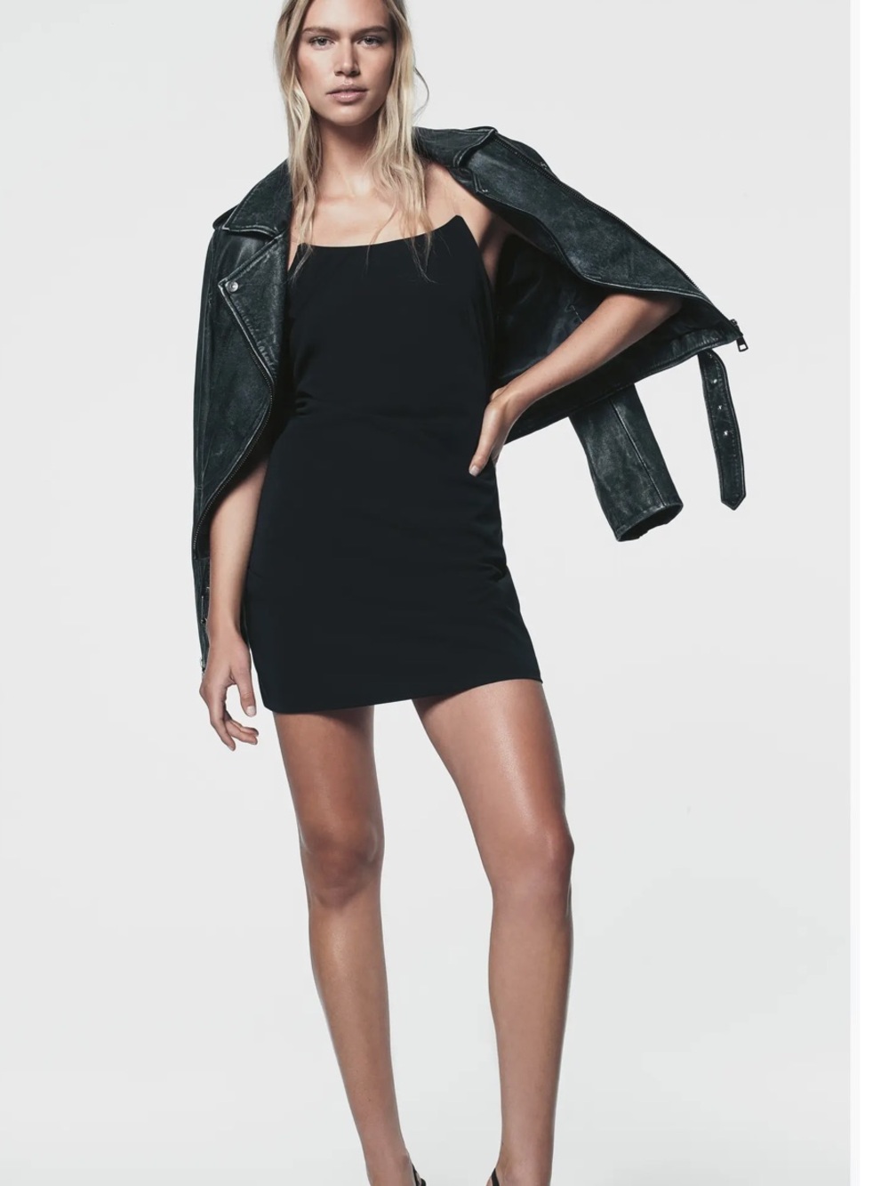 DKNY BLACK Clear Shoulder Strap Mini Dress with Deep V Open Back
Size 10